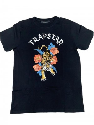 Férfi Trapstar Tiger T- Shirt Póló Fekete | Hungary WX05-782