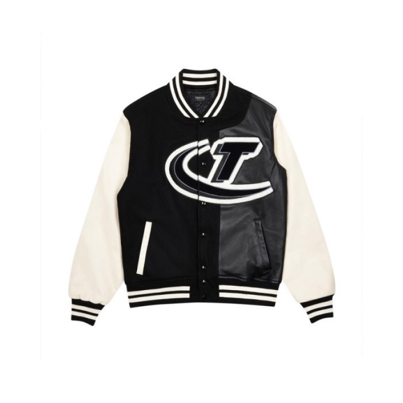 Férfi Trapstar Hyperdrive T Chenille Varsity Jacket Felsőruházat Fekete Fehér | Hungary BW40-702