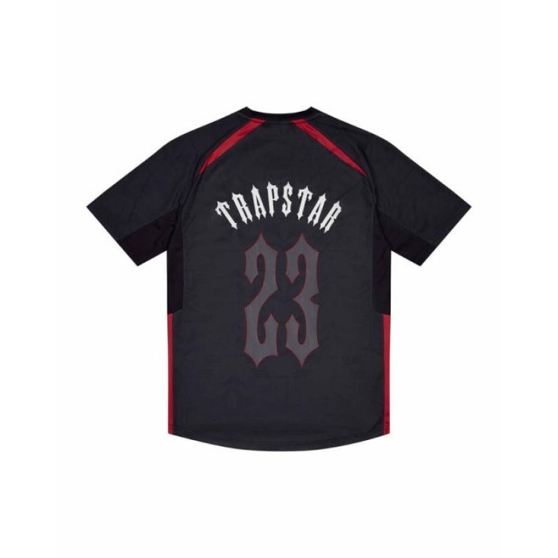 Férfi Trapstar Irongate Football Jersey Póló Fekete Piros | Hungary YY98-201