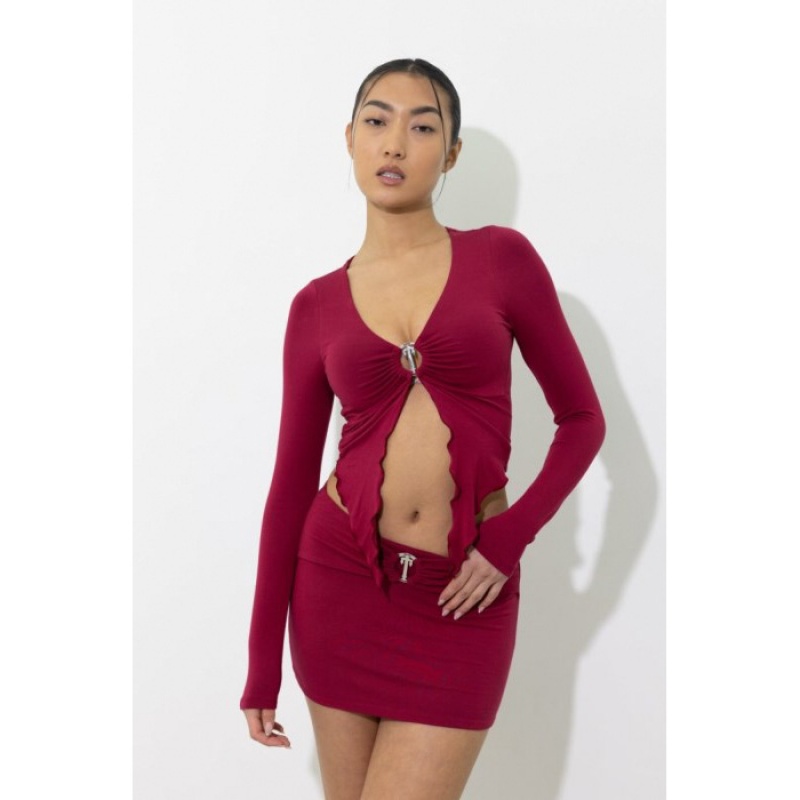 Női Trapstar Long Sleeve Wing Hem Bralette Felső Piros | Hungary IA02-864